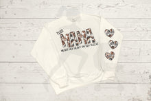 Load image into Gallery viewer, Custom Cow Print Mama and Hearts Sweatshirt
