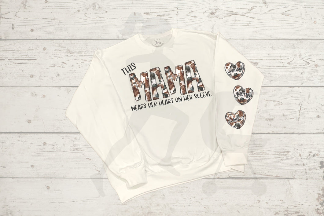 Custom Cow Print Mama and Hearts Sweatshirt